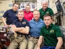 Seated in front, L-R: ESA (European Space Agency) astronaut Timothy Peake, KG5BVI; NASA astronaut Timothy Kopra, KE5UDN, and Roscosmos cosmonaut Yuri Malenchenko, RK3DUP, are set to depart the International Space Station and return to Earth on June 18. Behind them are (L-R) Oleg Skripochka, RN3FU, Alexey Ovchinin, both of Roscosmos, and Jeff Williams, KD5TVQ. [NASA photo]